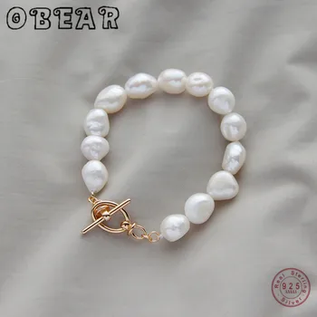 

OBEAR 925 Sterling Silver Baroque Pearl Bracelet 18k Gold OT Buckle Bracelet For Women Exquisite Jewellry Gift