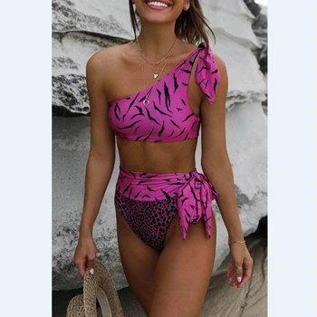 

2020 Sexy Bikini Women Swimwear Two Piece Single Shoulder Bow Swimsuit Suit Trajes De Bano Mayo Tankini Biquinis Bathing Suit