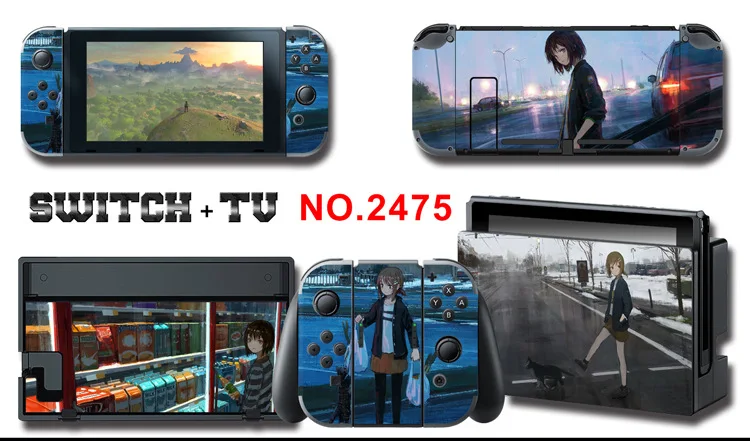 1set New Cute Anime Full Body Sticker for NS Switch Protective Cover Skin Colorful Art for Game Console Joy-Con Controller Decor