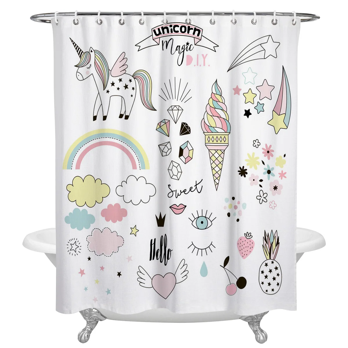 Pineapple Unicorn Ice Cream Print Shower Curtains Waterproof Polyester Bath Screen Products Bathroom Curtain Home Decor | Дом и сад