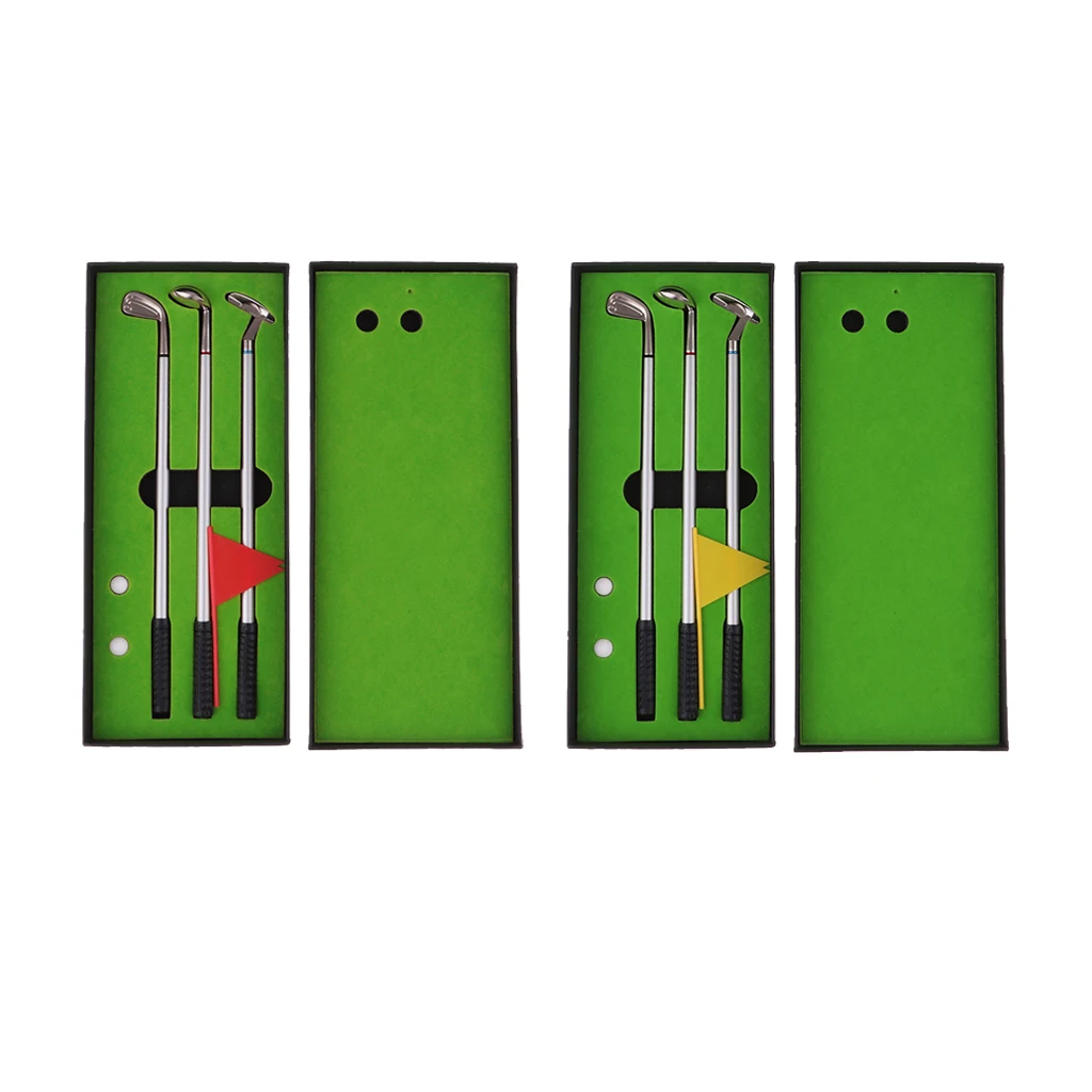 Golf Pen Set Mini Desktop Golf Ball Pen Gift Set with Putting Green Flag 2 Balls  Clubs Models Ballpoint Pens  Storage Case