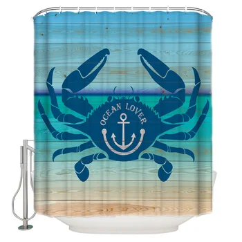

Ocean Beach Theme Vintage Wood Grain Ocean Lovers Shower Curtains Polyester Fabric Waterproof Bathroom Bath Curtain