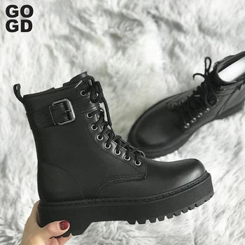 

[GOGD] Martin Boots Female 2020 New Autumn British Wind Genuine Leather Thick With Short Boots Motorcycle Boots women shoes