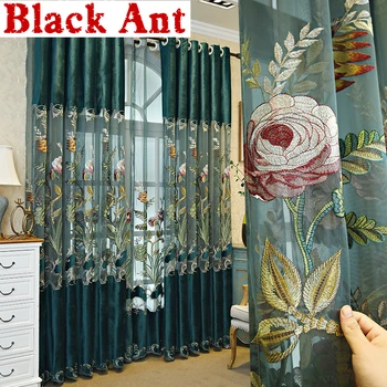 

Europe Luxury Embossed Embroidered Semi-Blackout Curtains Velvet Splice Flower Voile Window Drapes for Living room Cortina X834F