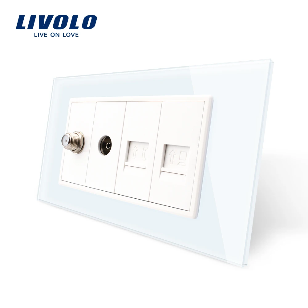 Livolo стандарт США 1ST & 1TV 1Com 1Tel розетка Хрустальная стеклянная панель 110 ~ 250 В