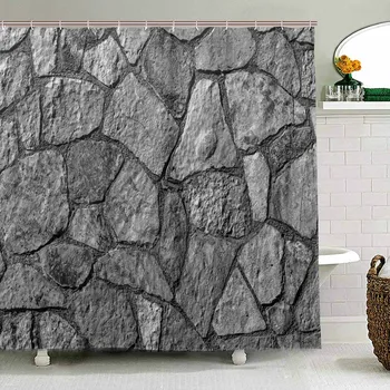 

Grey Shower Curtain Stone Wall Texture Image Rough Rusty Blocks Obsolete Structure Antique Grunge Weathered Bath Curtains