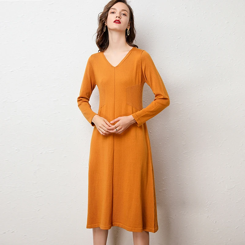 Autumn Winter Sweater Fashion Wool Cashmere Long Women Dress Slim Warm Sweaters Knit Pullovers Tops Female | Женская одежда