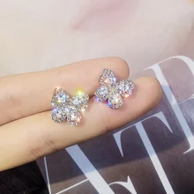 Модные Кристальные серьги-гвоздики, женские серьги-бабочки, вечерние Корейские серебряные украшения oorbellen