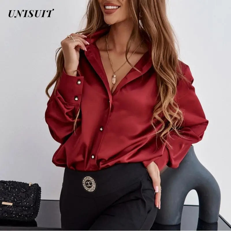 Женская Повседневная Блузка на пуговицах элегантная облегающая офисная блузка с