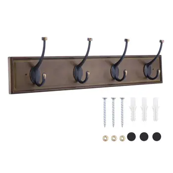 

4 Hooks Antique Wooden Coat Rack Handmade Cast Iron Hook Coat Hooks Wall Mounted Holder Bathroom Accessories Clothing Hangers