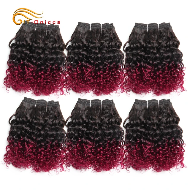 6Pcs/Lot Peruvian Curly Bundles Jerry Curl Double Drawn Human Hair Remy Funmi Hair T1B 30 99J Colored Hair Extension Htonicca T1B/Burgundy