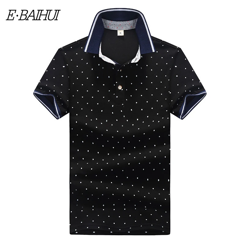 E-BAIHUI новая футболка-поло Для мужчин 95% хлопковая летняя рубашка с коротким рукавом рубашки поло с воротником-стойкой и модный принт в горошек, рубашка, топы, футболка, H007