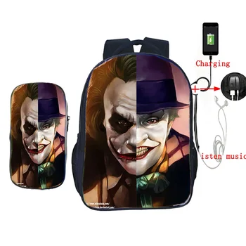 

Suicide Squad Harry Quinn Joker Students Boys Girls Surprise Gift USB Schoolbag Fashion Backpack (2 Set / Backpack+pencil Case)