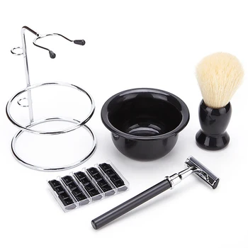 

Men's Manual Razor Set Beard Razor Shaving Brush Bowl Stainess Steel Stand Holder 5 Blades Wet Shaving Razor Set