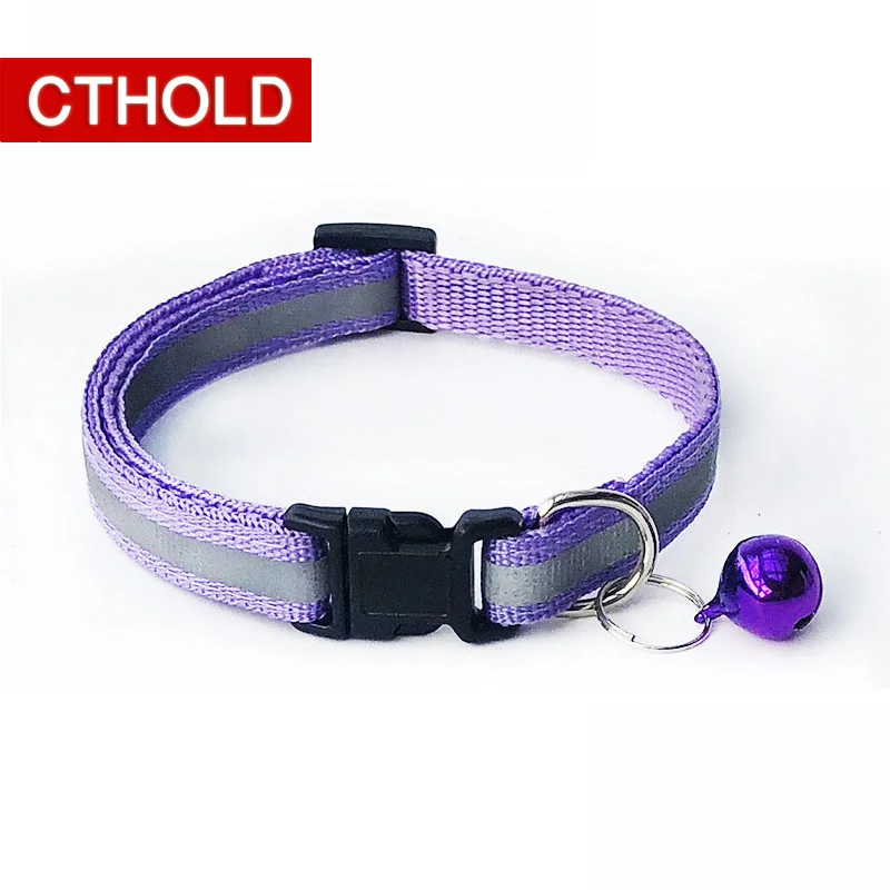 CTHOLD 100 шт./лот Светоотражающие регулируемые 1,0 нейлоновые ошейники для собак ошейники с колокольчиками Очаровательное ожерелье ошейник для маленьких собак кошек - Цвет: Фиолетовый