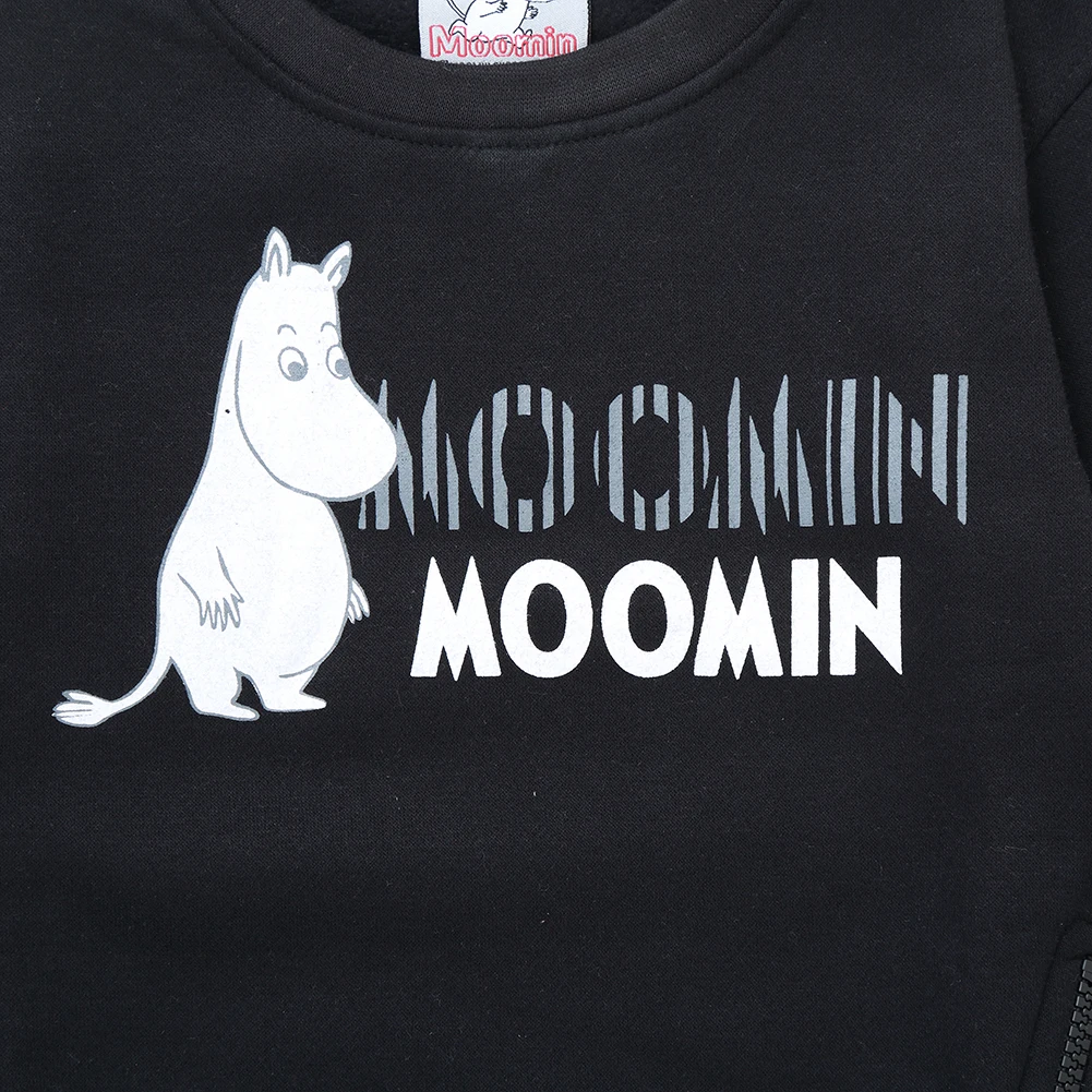 Moomin/ г. Новое поступление, Черная Спортивная футболка с длинными рукавами и капюшоном для активных мальчиков на осень и весну с круглым вырезом, 65% хлопок