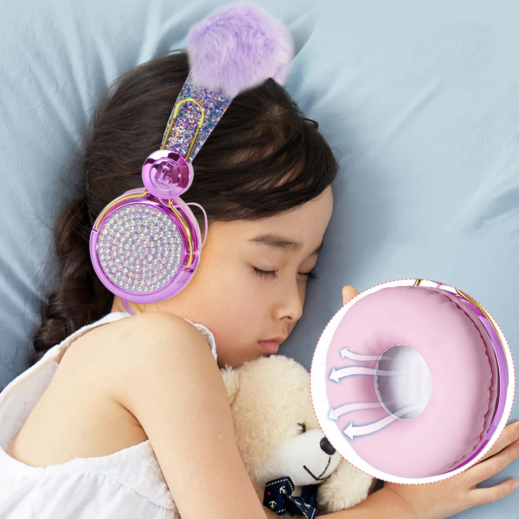 Lovely Bear Ear Headphone With Microphone Girls Kids Stereo Headset