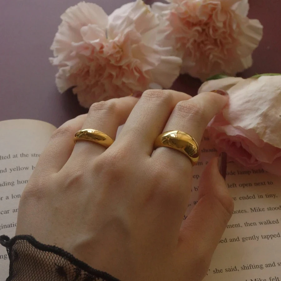 Good Value Minimalist Gold Color Chunky Rings Trendy Geometric Round Circle Rings for Women Thick DolGYagWrXV