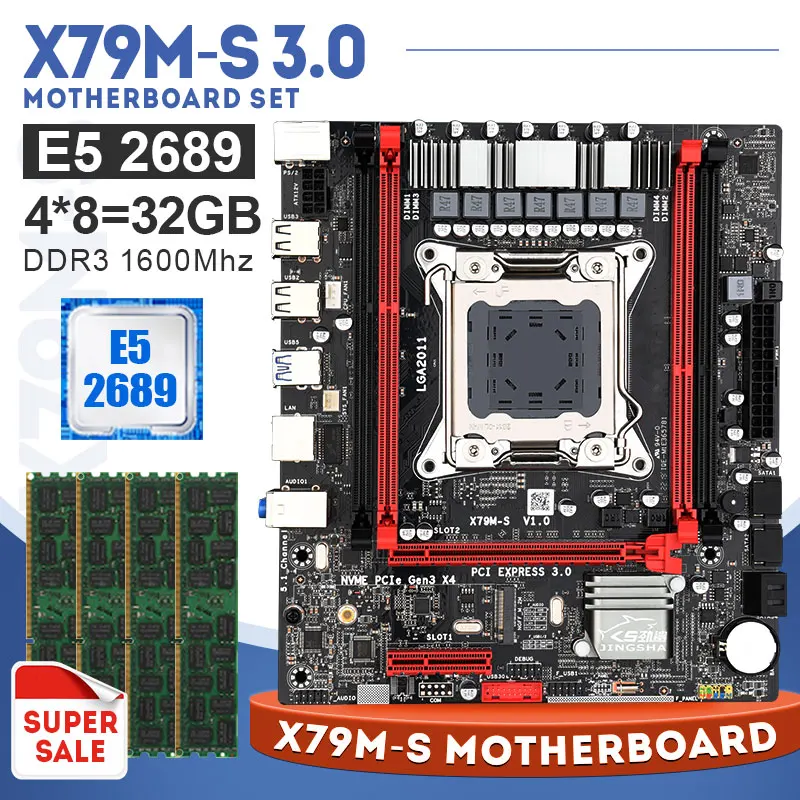 Материнская плата LGA2011 X79 материнская Xeon E5 2689 с 4*8 ГБ 1600 МГц REG ECC Ram USB3.0 SATA3 PCI E NVME M.2