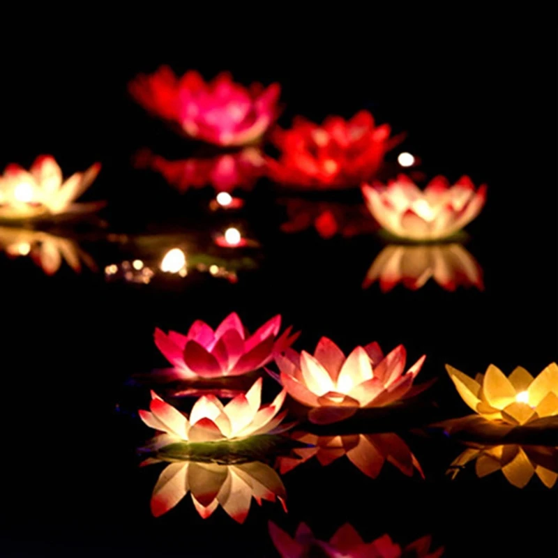 LED Solar Light LED Floating Lotus Flower Lamps On Water Swimming Pool Garden Decoration