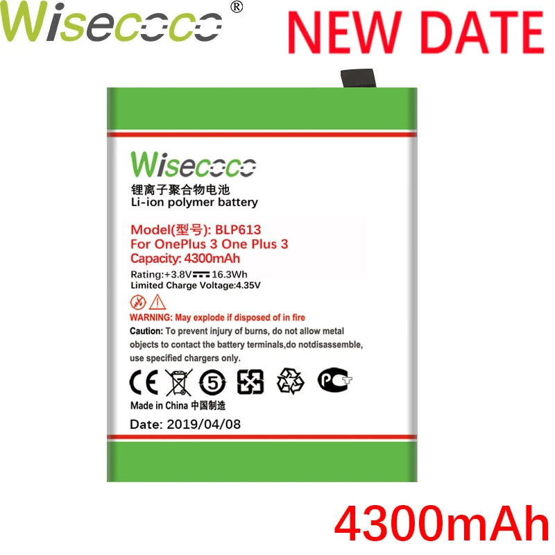 

Wisecoco BLP613 4300mAh For OnePlus 3 One Plus 3 In Stock Latest Produce High quality battery+Tracking number