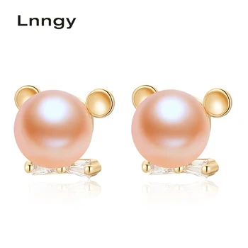 

Lnngy 14K Gold Filled 6-6.5mm Natural Cultured Freshwater Pearl Bear Stud Earrings Women Birthday Party Earrings Fine Jewelry