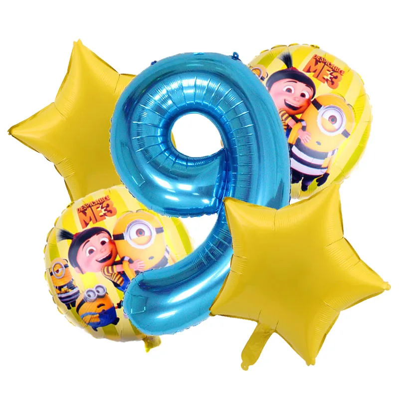 Миньоны из мультфильма «Гадкий я», принадлежности для дня рождения и украшения, одноразовая посуда для мальчиков и девочек, набор тарелок, чашки, шар из фольги - Цвет: Balloon9