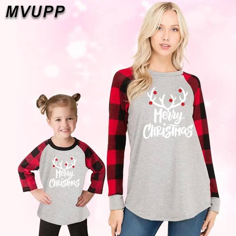 

mother daughter christmas matching clothes family look deer outfits cotton plaid fashion long sleeve autumn winter child set