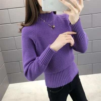 Dark purple Женский свитер, модный кашемировый вязаный жакет, водолазка, однотонный, тонкий, высокая талия, пуловер, пальто, Женский рукав реглан, вязаный свитер - Цвет: Dark purple