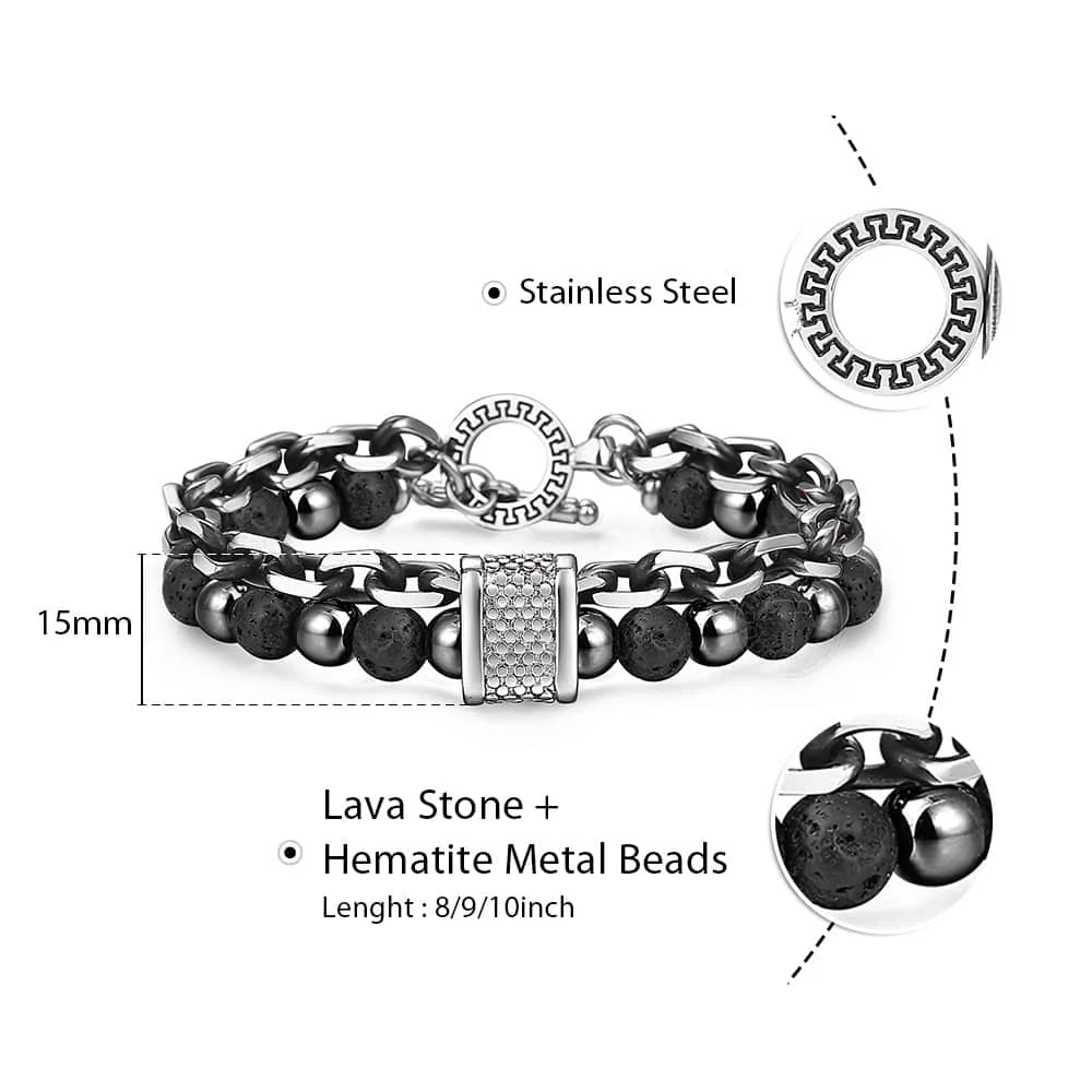 08 Lava Rocks Trendsmax, натуральная карта, камень, мужской браслет из бисера для wo мужчин, браслеты из нержавеющей стали, мужские ювелирные изделия, тигровый глаз, 8, 9, 10 дюймов, DB33 - Окраска металла: 08 Lava Rocks