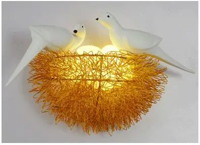 Светодиодная настенная лампа в виде золотого птичьего гнезда, Современный домашний декор, прикроватная лампа для спальни, 3D настенное бра с птицами для детей, настенные светильники для гостиной - Цвет абажура: 5 eggs with 2 birds