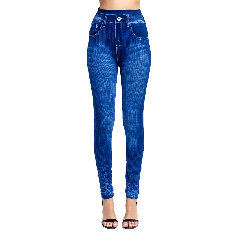 HEFLASHOR, женские джинсовые узкие леггинсы для фитнеса, обтягивающие леггинсы, женские повседневные спортивные Леггинсы с высокой эластичной талией для бега, леггинсы с эффектом пуш-ап - Цвет: blue