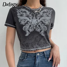 

Darlingaga Y2K Fairycore Graphic Print Gothic Clothes Summer T shirt Women Dark Academia Crop Tops Grunge Aesthetic Cute Tee New