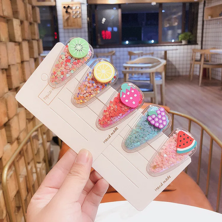 

South Korea New Style Color Quicksand Transparent Children Fruit Barrettes Side Clip Baby BB Side Edge Clip GIRL'S Bang Clip