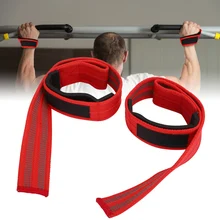 1 Pair Red Weight Lifting Straps Padded Wrist Support Non-Slip Powerlift Bodybuilding Power-assisted Deadlift Pull-ups Grip Belt