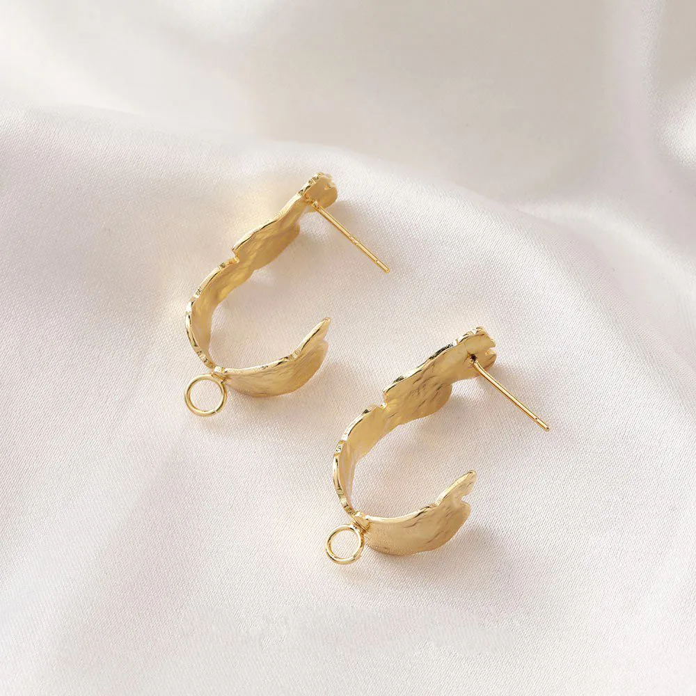 2PCS 18K Gold Plated Jewelry Findings Making Supplies C-shaped Concave Convex Texture Silver Pin Earrings DIY Copper Accessories | Украшения