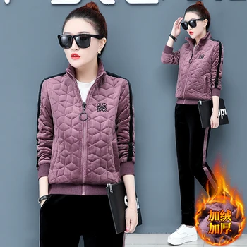 

Velvet tracksuit for women 2019 winter female fashion large size jackets+pants suits women's plus size velvet two-piece sets