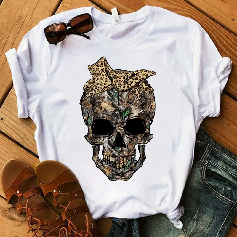 Women's T-shirt Harajuku Skull Deer Camouflage Burlap Turban T-shirt Clothes Short Sleeve Graphic T-shirt Tops in the Woods graphic tees