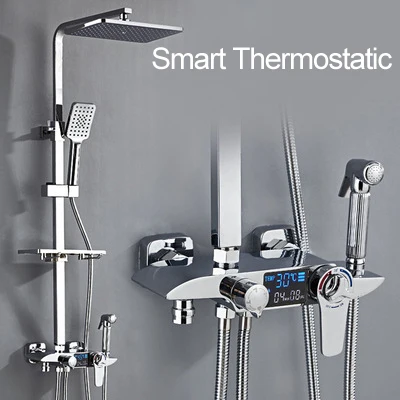Thermostatic Dusch система для ванной комнаты термостатический душевой набор золотой черный HD lcd экран дисплей смеситель для ванны системный кран роскошный полный набор Спринклерный набор - Цвет: Thermostatic