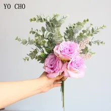 Цена лучшее качество Шелковая Роза украшение для свадьбы букет пластиковый эвцилаптус букет листьев цветок для свадебной фотосъемки