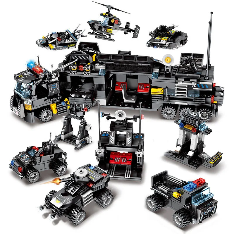 

NEW 8 in 1 695Pcs City Police SWAT Truck Building Blocks Sets Ship Vehicle Block Technic DIY Bricks Toys for kids Christmas gift