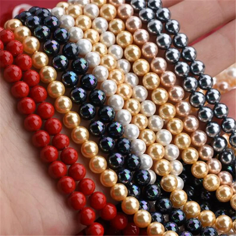 Vibrant Shell Pearl Beads - Red and Pink Round Collection for Jewelry Crafting (4-12mm, 15 Strand)