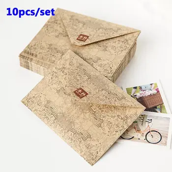 

10Pcs/lot Creative Office Supplies Brown Kraft Paper Vintage Envelope School Stationery Envelopes Postcards Cover