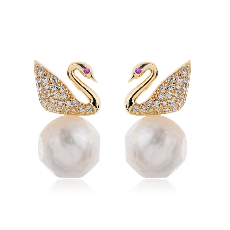 

Butterfly Home Classic Swan Design S925 Silver 9-10 Steamed Bread round Carving Pearl Earrings Djes29k29agi