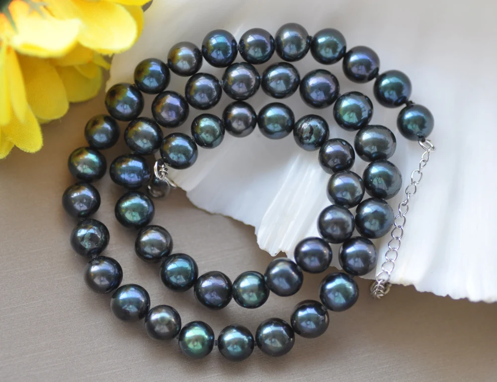 

Z10727 A++ 18"~34" 9mm Peacock-Black Round Freshwater Pearl Necklace