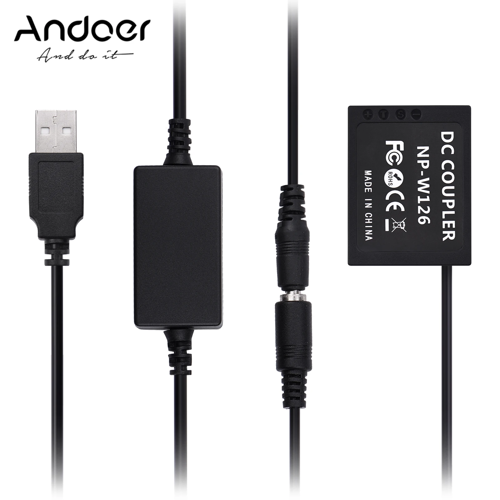 Andoer CP-W126 USB Power Kit DC Coupler Dummy Battery Replace of NP-W126 Battery for Fujifilm X-T2 X-T3 X-T10 X-T20 X-T100 XH1