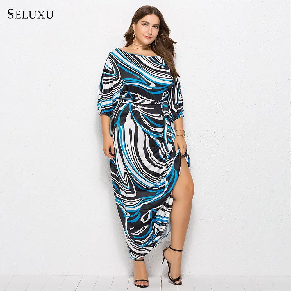 Seluxu осеннее Новое Женское платье большого размера vestidos женское платье с поясом и высокой талией платье в полоску большого размера женское платье