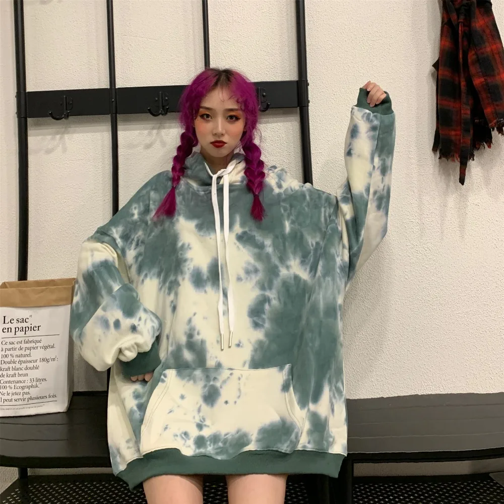 Hip-Hop unisex Streetwear clothing personality Tie dyeing winter casual loose long-sleeve bf oversized women hoodie sweatshirt