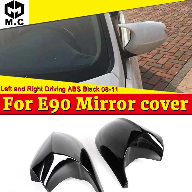 

For BMW E90 3 Series LCI Sedan Side Mirror Cover Caps ABS Gloss Black Pair 1M Add on style M3 Look Direct 1:1 Replacement 08-11
