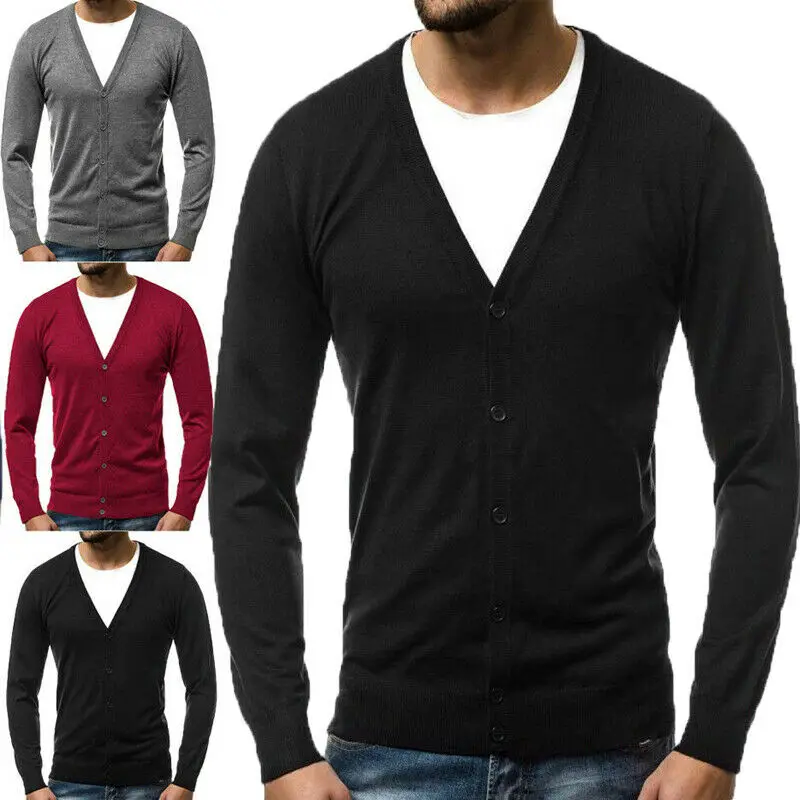 Новое мужское вязаное Трикотажное изделие с вырезом в форме буквы V пальто Верхняя одежда Кардиган Куртка пуловер свитер Топ повседневный мужской кардиган свитер